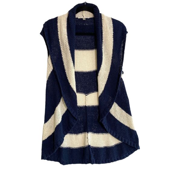 CAbi Sweaters - Cabi Size Small Skipper Cardigan Sweater Stripe Vest Shrug Open Front Blue White